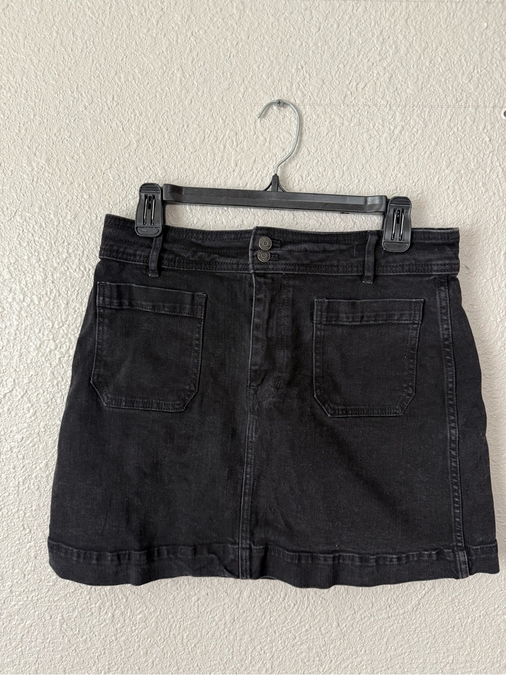 Madewell Black Denim Mini Skirt with Front Patch Pockets